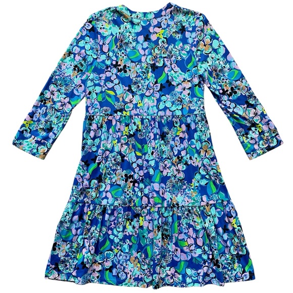 Lilly Pulitzer Alaina 3/4 Sleeve Tiered Swing Dress Blue Grotto Twilight Tropics - Picture 5 of 15